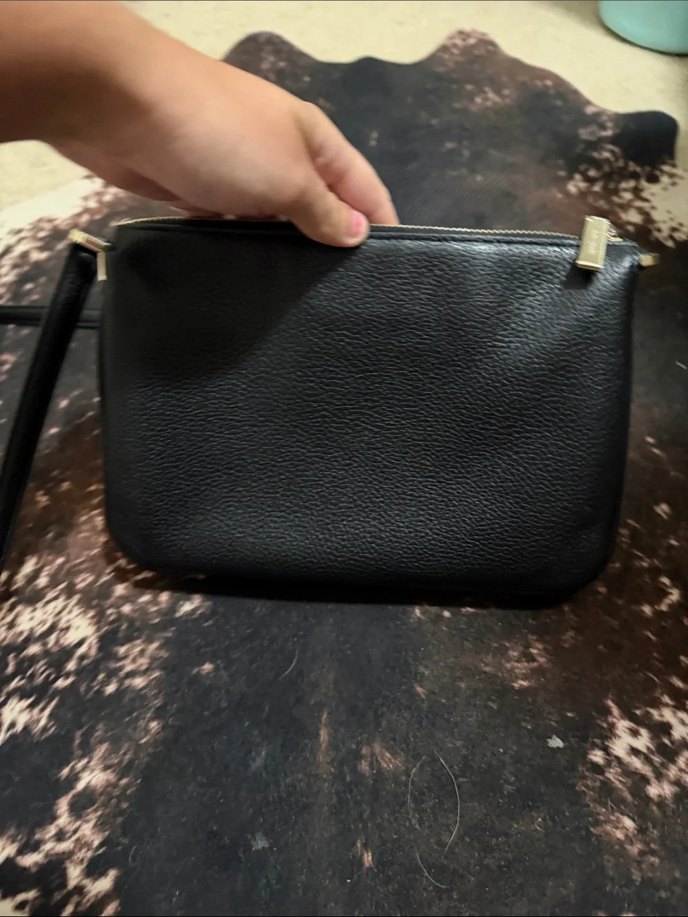 kate spade Black Pebbled Leather Crossbody Pouch with Gold Logo